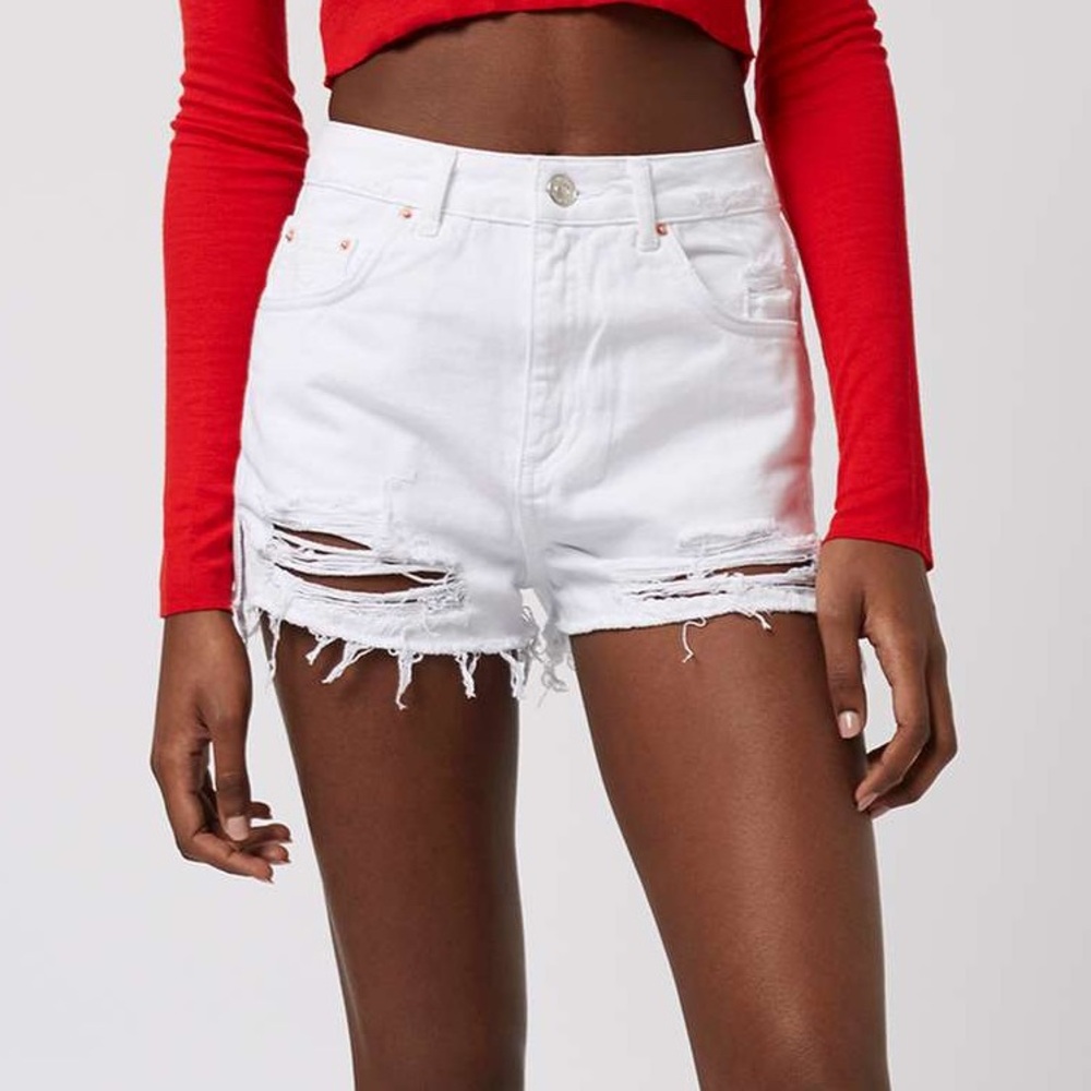 Topshop White Distressed Jean Shorts